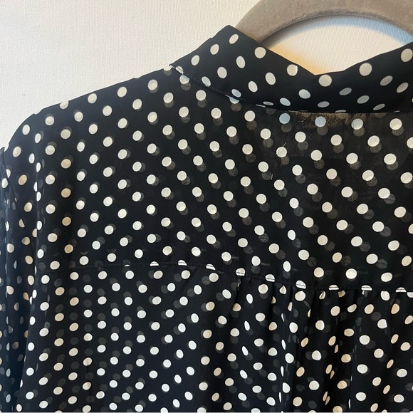 Susan Graver blouse L Black white polka dot Sheer Button up Long sleeve top - Picture 7 of 7
